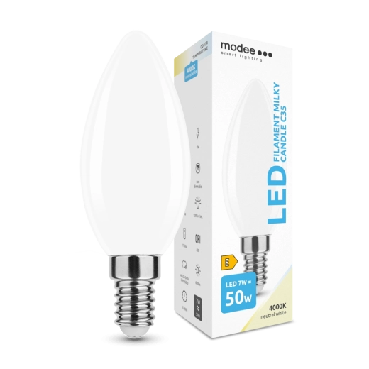Modee Smart Lighting bombilla LED tipo vela E14 7 W blanco neutro vidrio opal
