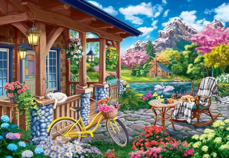 Puzzle Casa en las montañas al atardecer, 1000 piezas BLUEBIRD