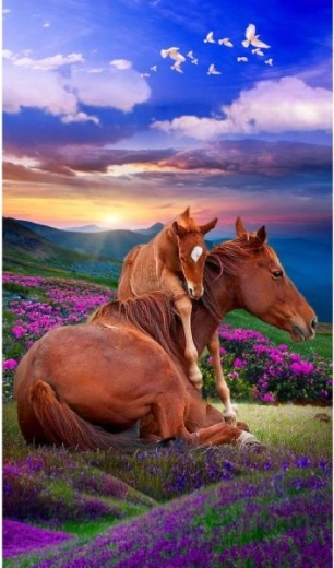 Bordado de diamantes (diamond painting) dos caballos – montañas 30 × 40 cm - 1 pieza