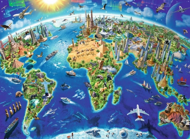 Puzzle mapa del mundo con monumentos XXL 200 piezas