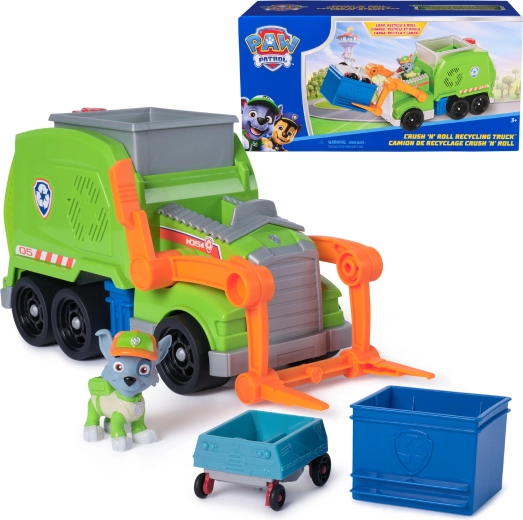Vehículo de reciclaje Paw Patrol Crush ’N’ Roll con figura ecológica de Rocky