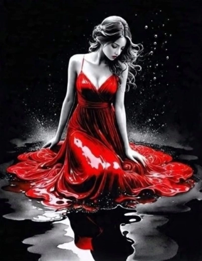 Norimpex pintura con diamantes mujer con vestido rojo 30 × 40 cm