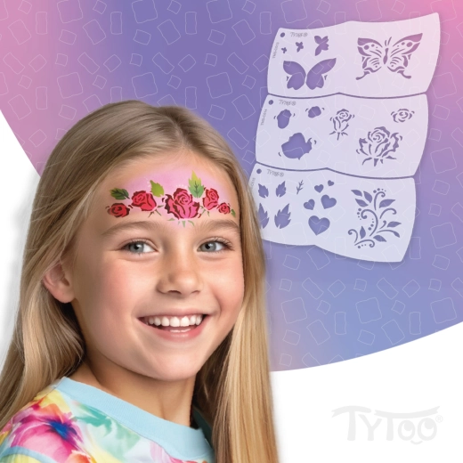 TyToo Mosaic plantillas para pintar la cara con mariposa y rosa, 3 uds.