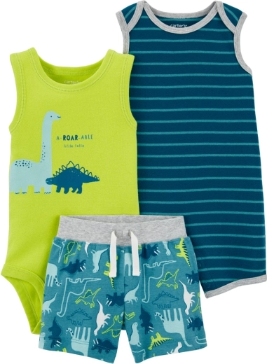 Set de verano Carter's para niños Stripes Dinos – mono de manga corta, body sin mangas y shorts (3 piezas) – NB/ talla S 5