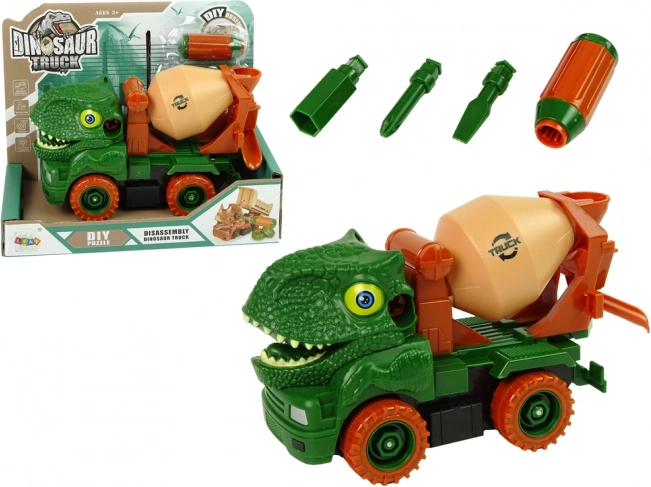 Camión hormigonera dinosaurio desmontable – verde con accesorios