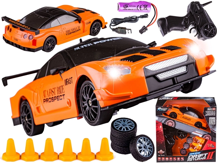 Coche RC de drift Nissan GT-R 1:24 4WD 2,4 GHz naranja