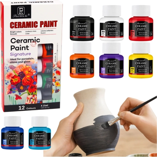 Set de pinturas cerámicas para porcelana, vidrio y cerámica 12 × 25 ml con pincel