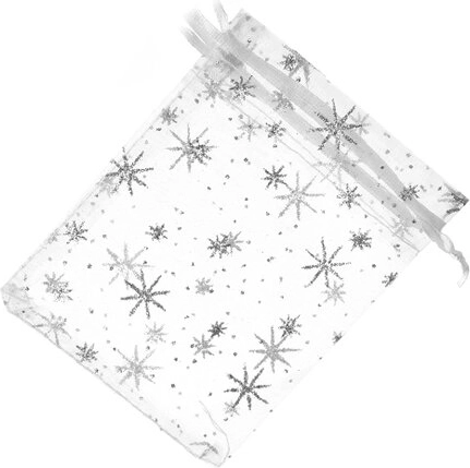 Bolsa de organza con estrella blanca y plateada 9 × 12 cm