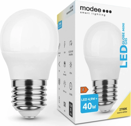Bombilla LED miniatura G45 E27 4,9 W blanco cálido Modee Smart Lighting