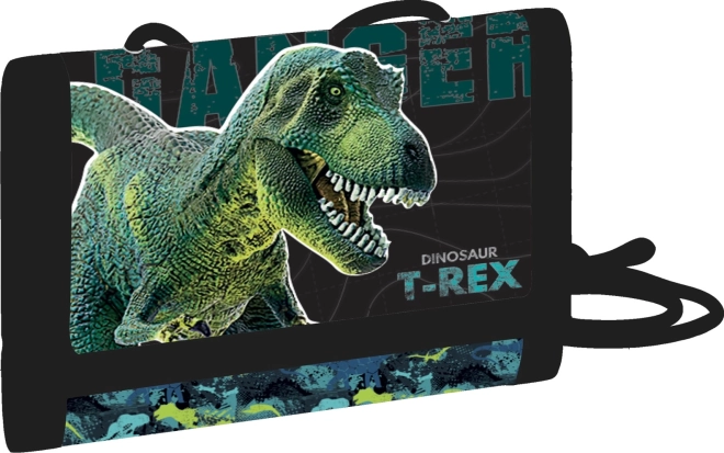 Cartera infantil textil con motivo de dinosaurio y cierre de velcro