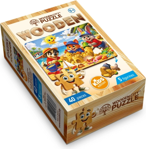 Puzzle de madera WOODEN CITY Aventura de verano en la playa, 40 piezas