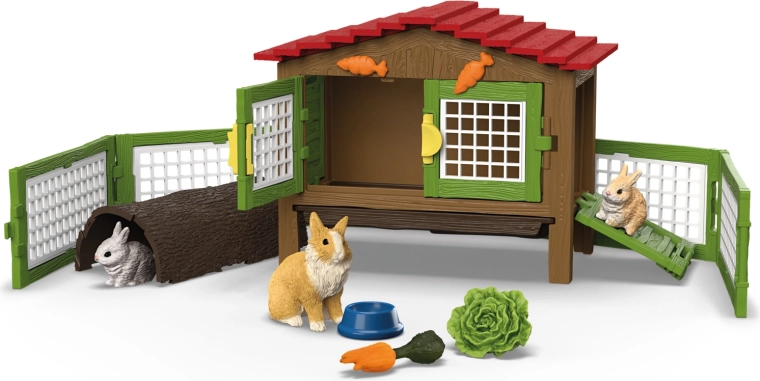 Schleich FARM WORLD conejera con conejos enanos cabeza de león