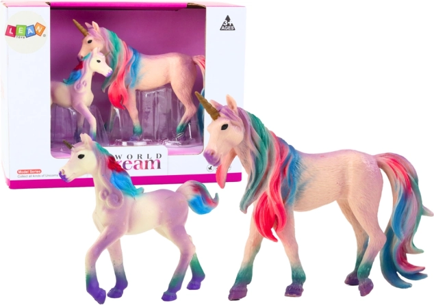 Figuras coleccionables de unicornios morados: adulto y cría, 2 uds.