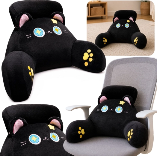Cojín de apoyo para la espalda con forma de gato, negro 60 × 40 cm