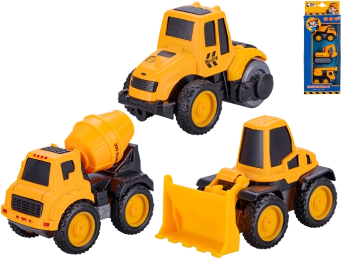 Set de vehículos de construcción con grúa y mezcladora, 3 uds., 7–8,5 cm, retroceso