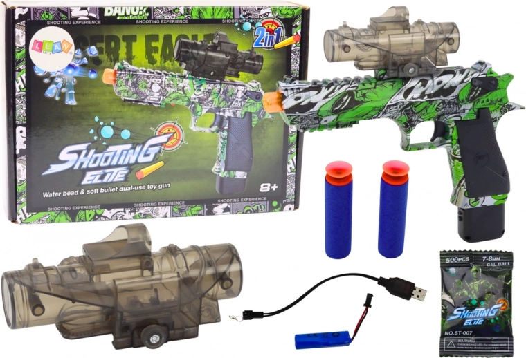 Pistola eléctrica de gel de agua 2 en 1 con dardos – verde