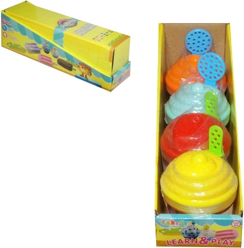 Plastilina – set de 4 colores con moldes en una caja con forma de cupcakes