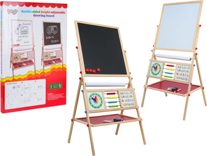 Pizarra educativa de madera de doble cara con accesorios