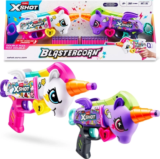 X-Shot Blastercorn – pistolas de unicornio, set de 2 uds con 32 dardos