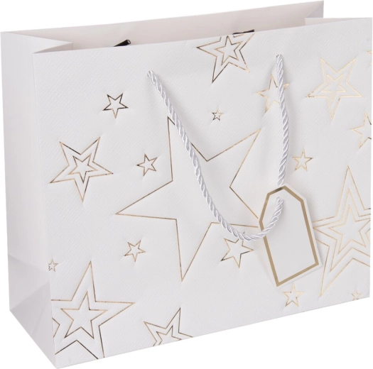 Bolsa de papel de regalo con motivo de estrella blanca 31 × 12 × 26 cm