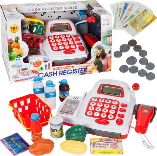 Caja registradora infantil con carrito y alimentos