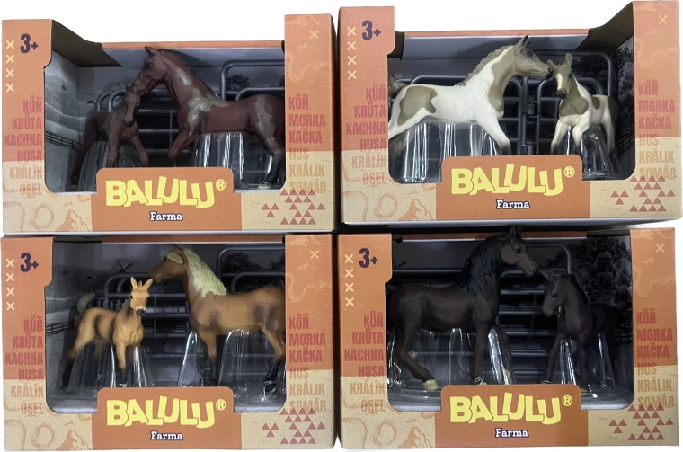 BALULU set de juego yegua con potro y cercado, 4 tipos - 1 unidad