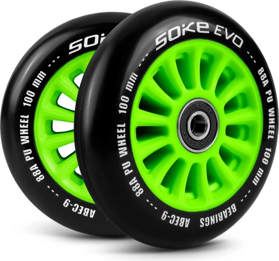Ruedas para patinete 100 mm verdes SOKE – juego de 2 uds