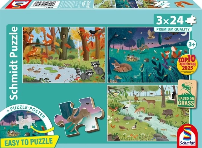 Puzzle Schmidt Animales del bosque y del prado 3×24 piezas