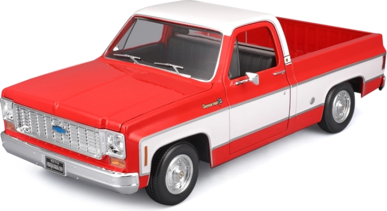 Maisto 1974 Chevrolet C10 Cheyenne Super 1:18 modelo de pick-up rojo-blanco