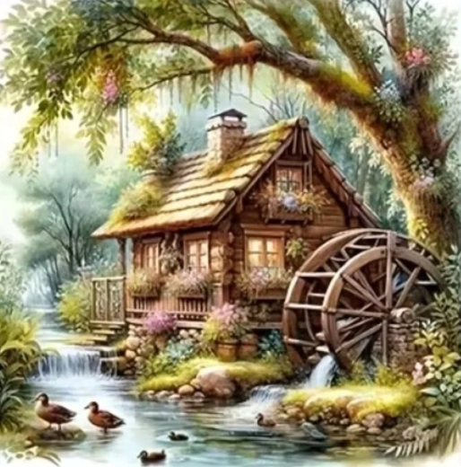 Norimpex pintura con diamantes molino en el bosque con patos 30 × 40 cm