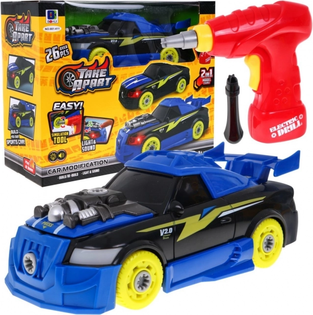 Coche deportivo desmontable 2 en 1 para niños a partir de 3 años, con taladro eléctrico, destornillador manual, luces y sonidos