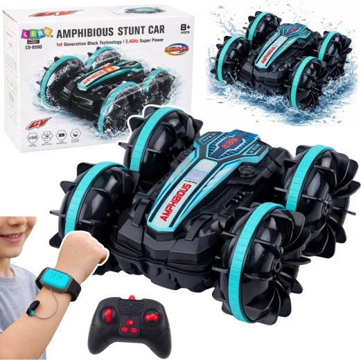 Coche RC anfibio acrobático 4x4 con mando a distancia y control por gestos, turquesa
