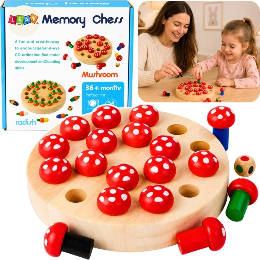 Juego de memoria familiar de madera con setas
