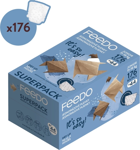 Pañales desechables FEEDO Junior 5 para niños de 11–16 kg - 176 unidades