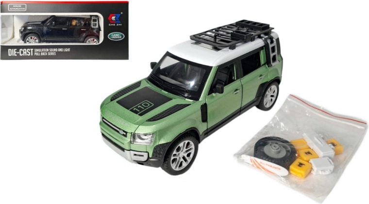 Land Rover Defender 1:24 modelo metálico con luces y sonido