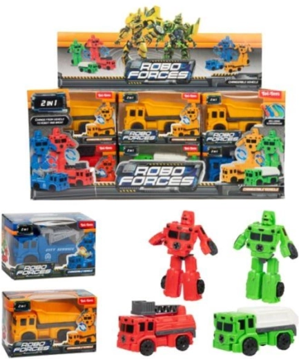 Mini coche/robot transformable de plástico 9 cm, 4 colores