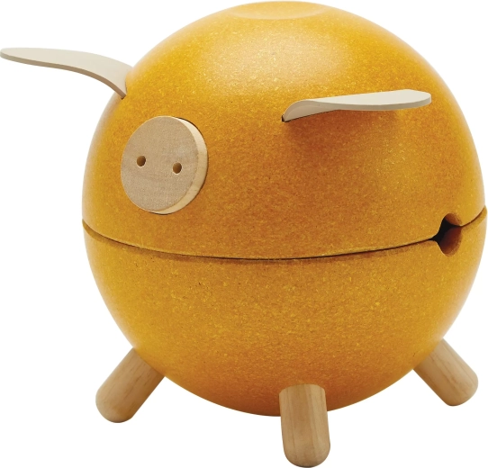 PlanToys hucha de madera cerdito amarillo Orchard