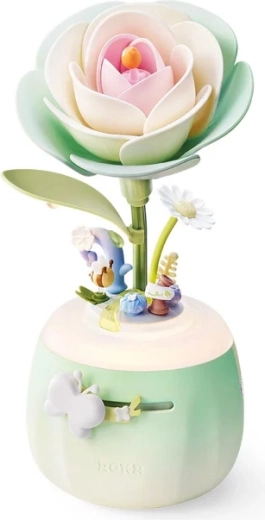 RoboTime rompecabezas mecánico 3D DIY de lámpara nocturna de camelia verde
