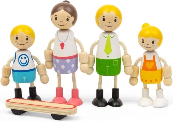 Tidlo muñecas de madera para casa de muñecas – familia europea con monopatín