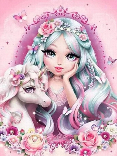 Pintura por números – princesa y unicornio 40 × 50 cm