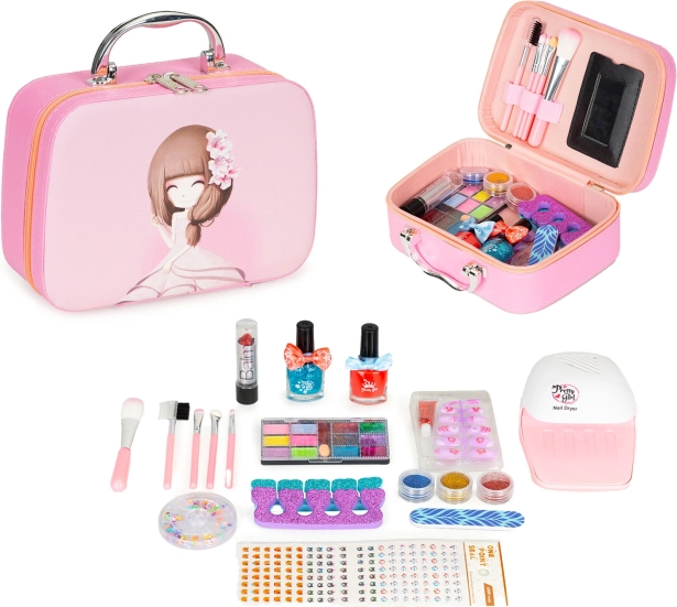 Set de cosmética infantil en maletín con espejo y lámpara UV LED
