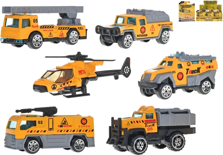 Vehículos de construcción metálicos 7–8,5 cm – set de 18 uds.