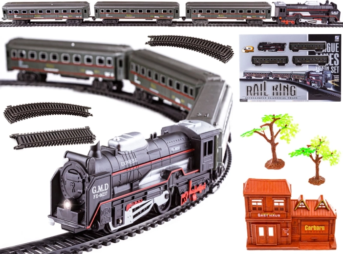 Ferrocarril eléctrico Rail King – locomotora de vapor con vagones de pasajeros