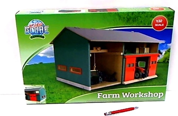Taller y garaje agrícola de madera Kids Globe con techo abatible 1:32