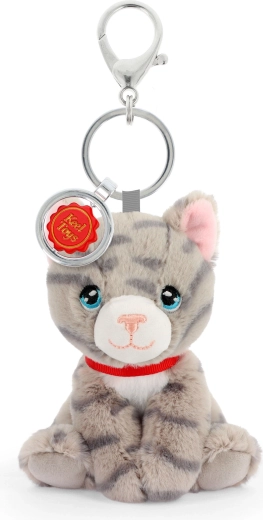 Keeleco colgante de peluche para bolso, gato gris 12 cm