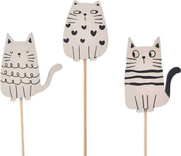 Pincho decorativo de madera Gato blanco/negro (6 uds.)