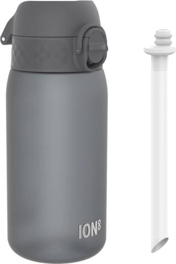 Botella de agua infantil ION8 con pajita 350 ml gris - 1 unidad