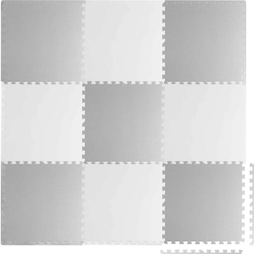 Alfombra de espuma grande tipo puzzle blanco-gris RICOKIDS 180 × 180 cm, 9 piezas