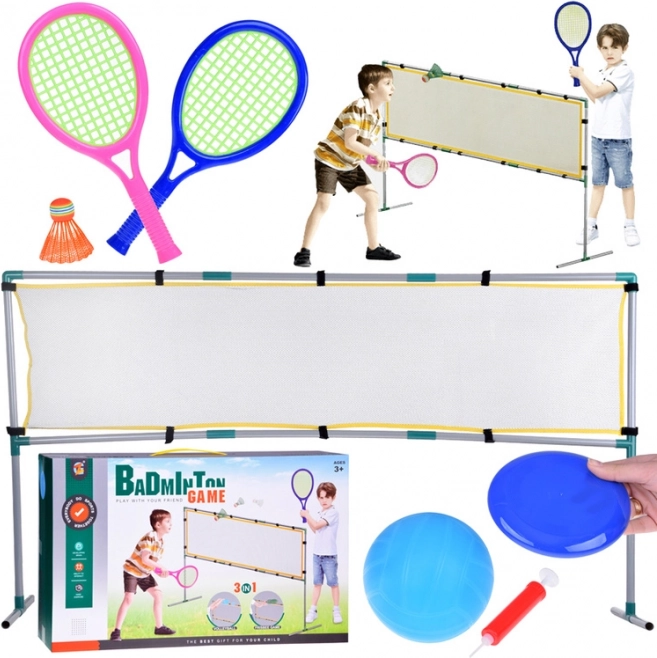 Set deportivo 3 en 1 con red: bádminton, voleibol y disco volador para niños