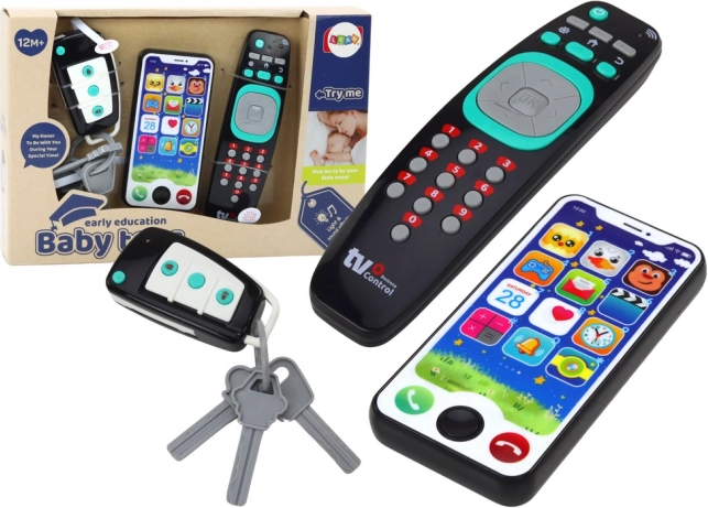 Juego infantil de teléfono, mando a distancia y llaves con luces y sonidos
